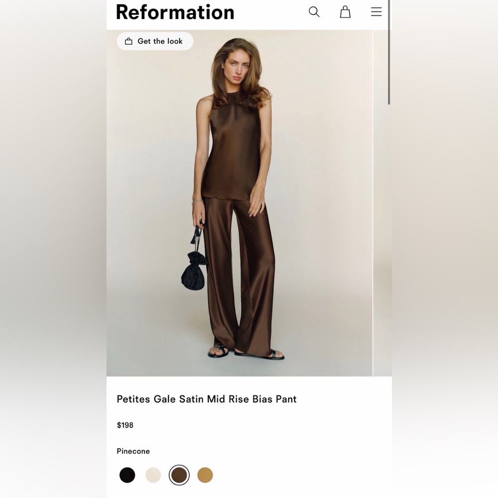 Reformation Petites Gale Satin Mid Rise Bias Pant